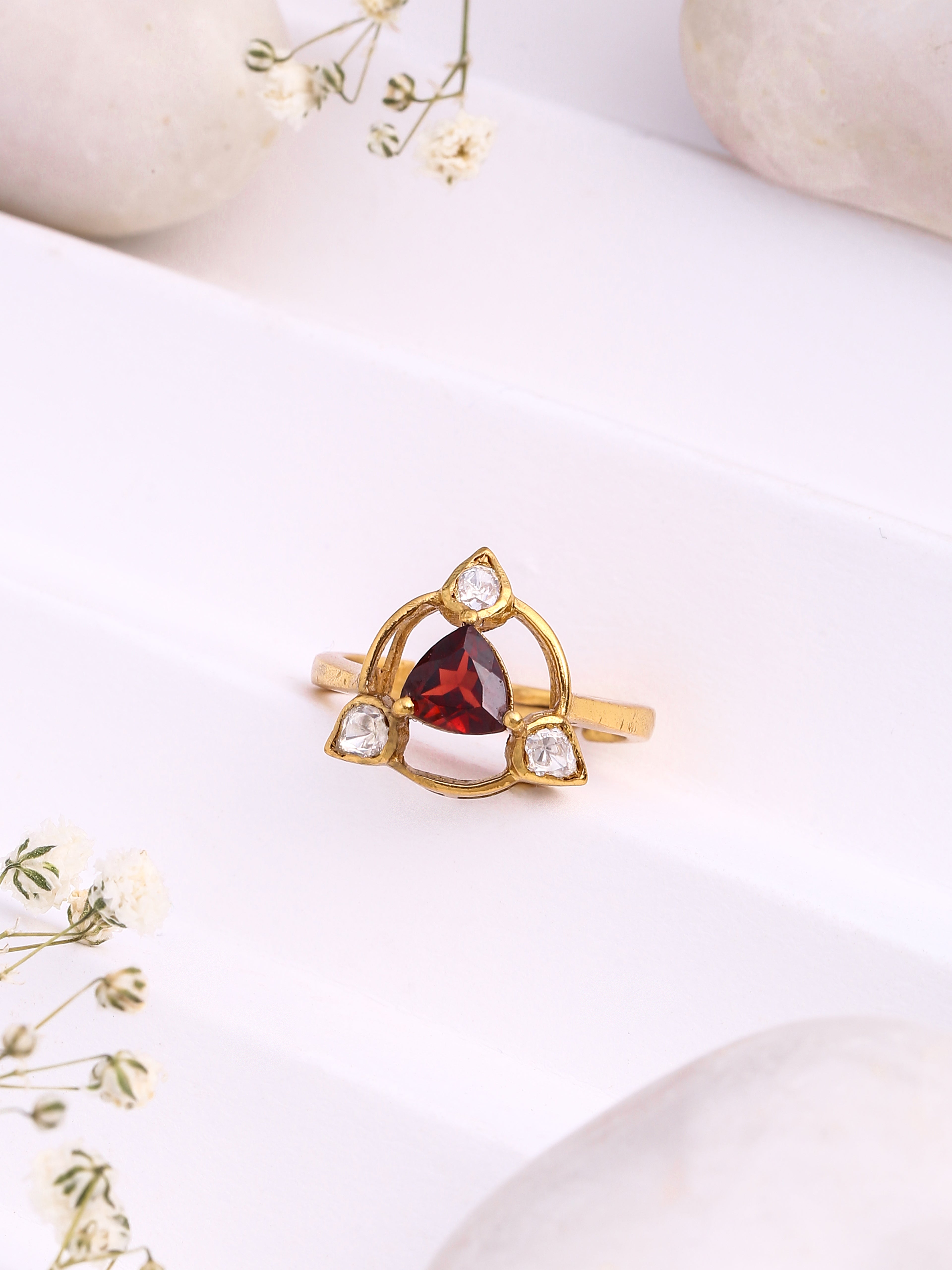 White Rhodium Finish Zircon & Red Stone Ring In Sterling Silver Design by  Pinklane by Rashi at Pernia's Pop Up Shop 2024